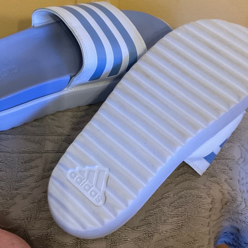 adidas Light Blue and White Slide Sandals - Picture 3 of 3